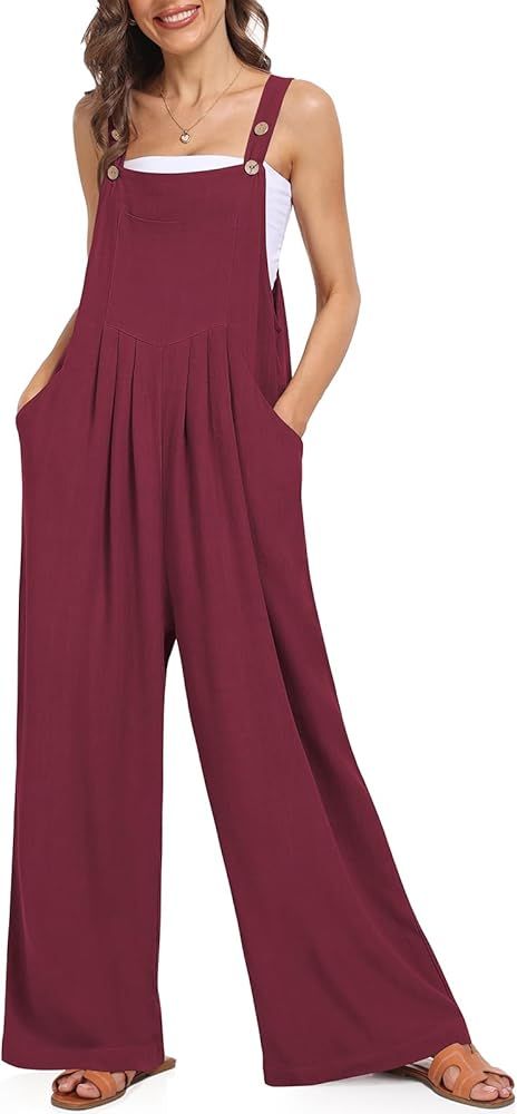 Womens Overalls Casual Wide Leg Jumpsuits Bib Summer Rompers Jumpers Sleeveless Straps With Pocke... | Amazon (US)