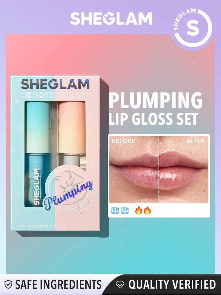 SHEGLAM Plump Addict Hot & Cold Gloss Duo  2 Pcs/Set Instant Volumising Lip Gloss Set High Shine ... | SHEIN