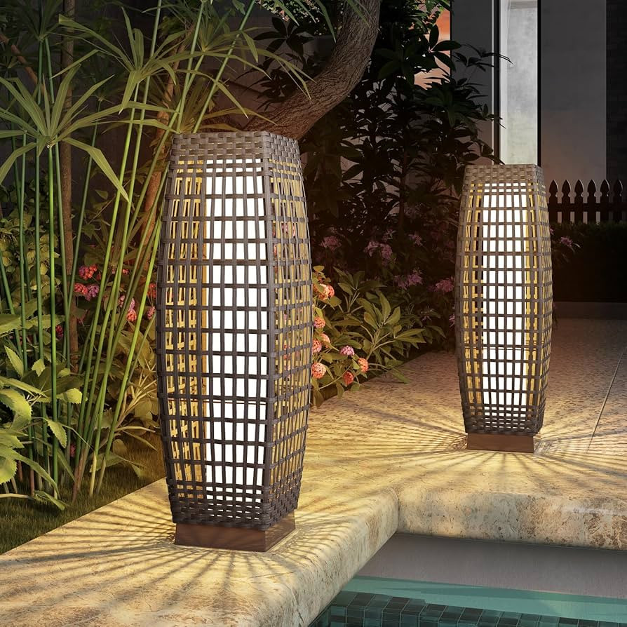 Grand patio Outdoor Floor Lamp Solar Powered Lantern Water–Resistant Resin Wicker Deck Light fo... | Amazon (US)