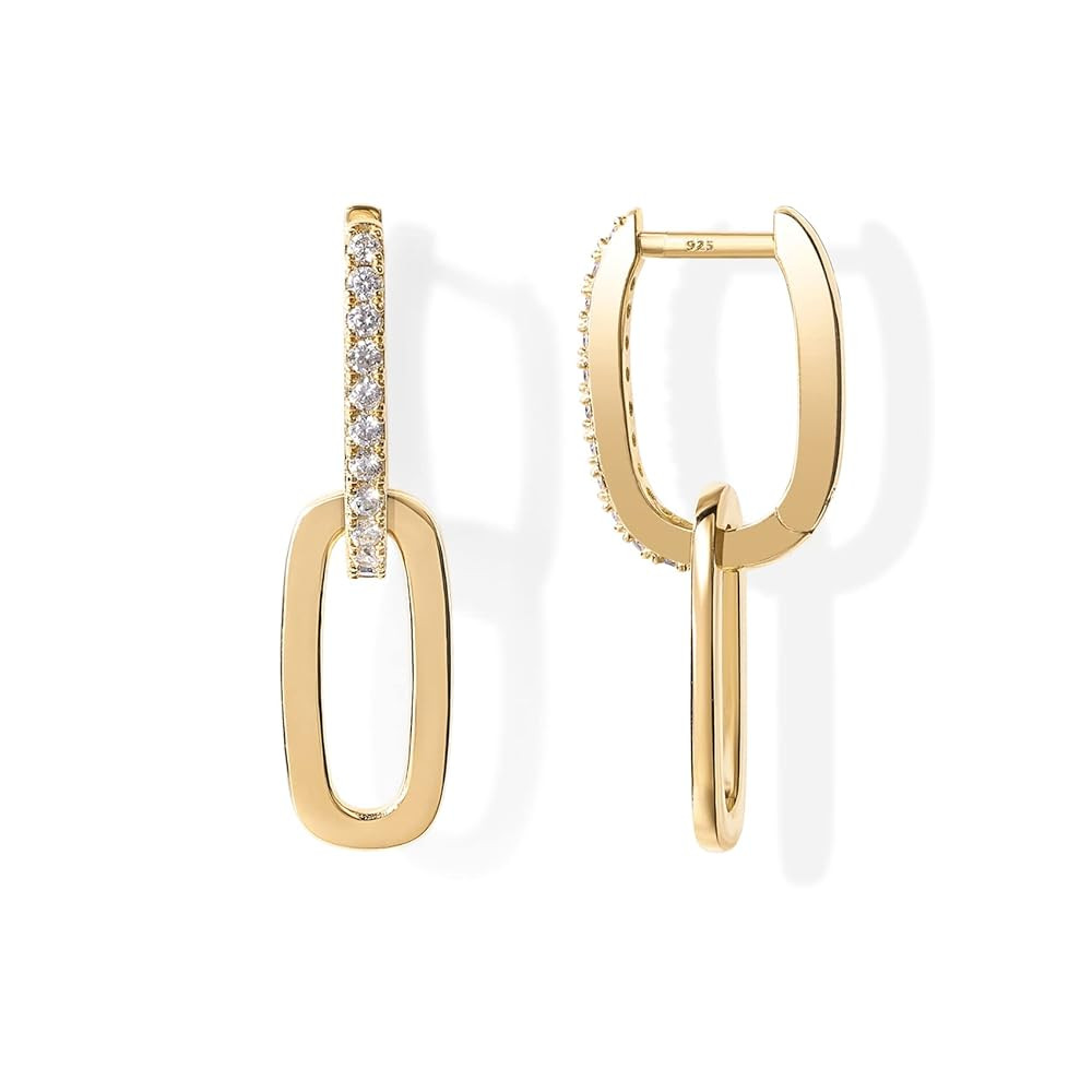 PAVOI 14K Gold Plated Convertible Paperclip Link Huggie Hoop Earrings for Women - Earscape Statem... | Amazon (US)