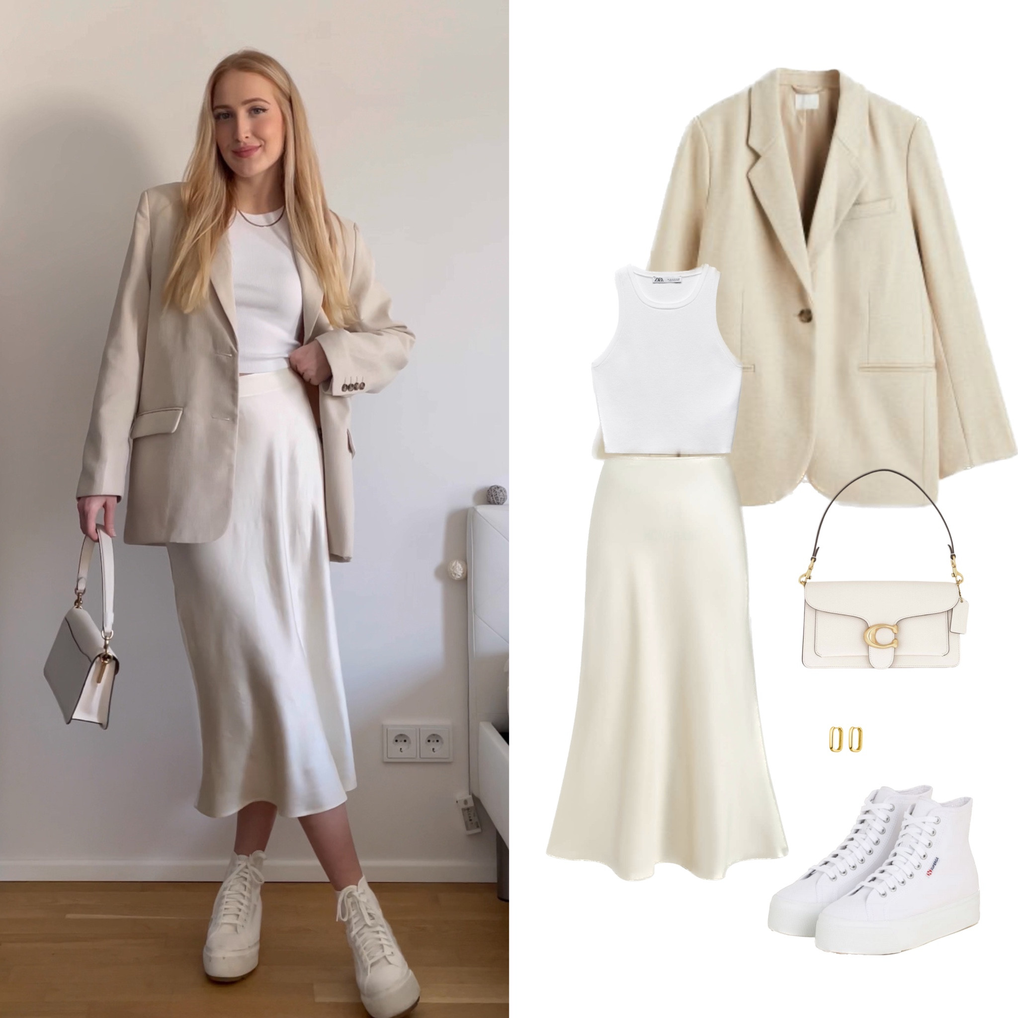 Elevate your style with a silk skirt and matching blazer for a timeless look. Perfect for any occasion, this neutral outfit is a must-have in your wardrobe. #beigeoutfit #silkskirt #neutralstyle #timelessfashion #blazerandskirts 

#LTKworkwear #LTKstyletip #LTKSeasonal