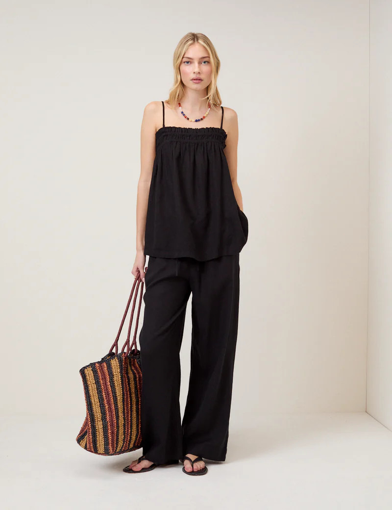 Black Linen-Blend Ruched Bandeau Top | Nobody's Child