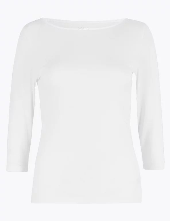 Cotton Rich Fitted 3/4 Sleeve Top | M&S Collection | M&S | Marks & Spencer (UK)