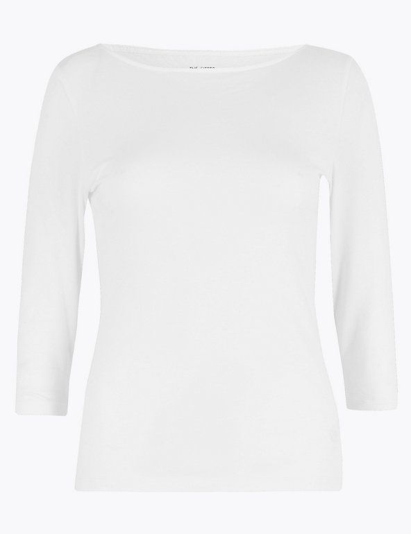 Cotton Rich Fitted 3/4 Sleeve Top | M&S Collection | M&S | Marks & Spencer (UK)