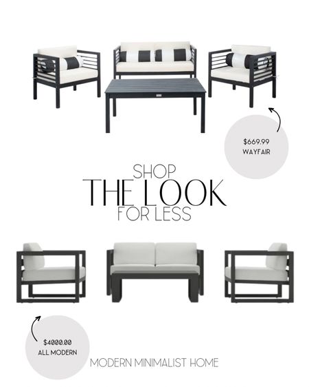 I love the modern look of black metal with white cushions but not the price tag that comes along with it! I found a beautiful outdoor furniture set from all modern and super comparable 2/3 the price at Wayfair.

Outdoor furniture, outdoor pillows, outdoor rug, outdoor, outdoor planters, outdoor patio furniture, outdoor dining, outdoor dining table, outdoor dining set, modern outdoor rug, wayfair patio, affordable outdoor rugs, patio chairs, outdoor chairs, decorative outdoor pillows, outdoor patio, outdoor patio decor, outdoor patio set, outdoor patio rug, outdoor deck, outdoor decor, outdoor furniture, patio furniture set, patio furniture set, patio furniture, outdoor furniture set, Home, home decor, home decor on a budget, home decor outdoor patio, modern home, modern home decor, modern organic, Amazon, wayfair, wayfair sale, target, target home, target finds, affordable home decor, cheap home decor, sales, Look for less, save or splurge, save splurge, save vs splurge, splurge or save, dupe, dupe alert

#LTKSeasonal #LTKFind #LTKunder50