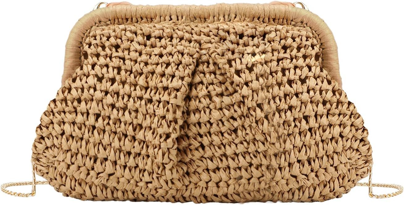 Straw Dumpling Clutch Purse,Summer Vacation Beach Crossbody Bag for Women,Raffia Wicker Rattan Wo... | Amazon (US)