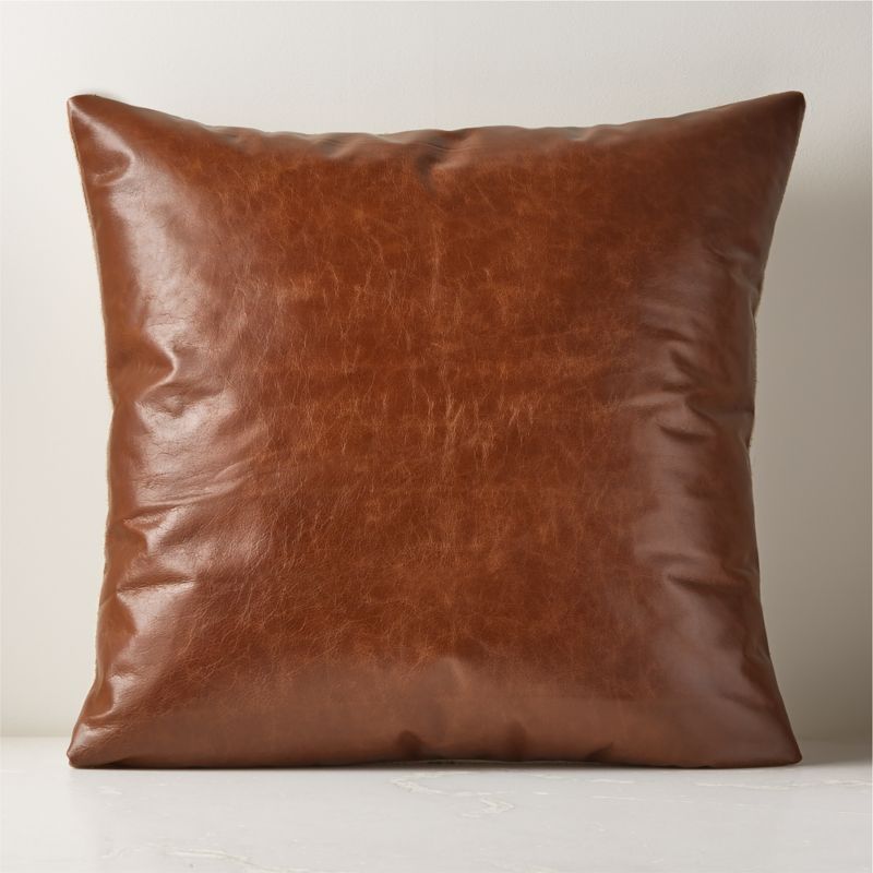 Leni Brown Leather Modern Throw Pillow with Feather-Down Insert 23" + Reviews | CB2 | CB2