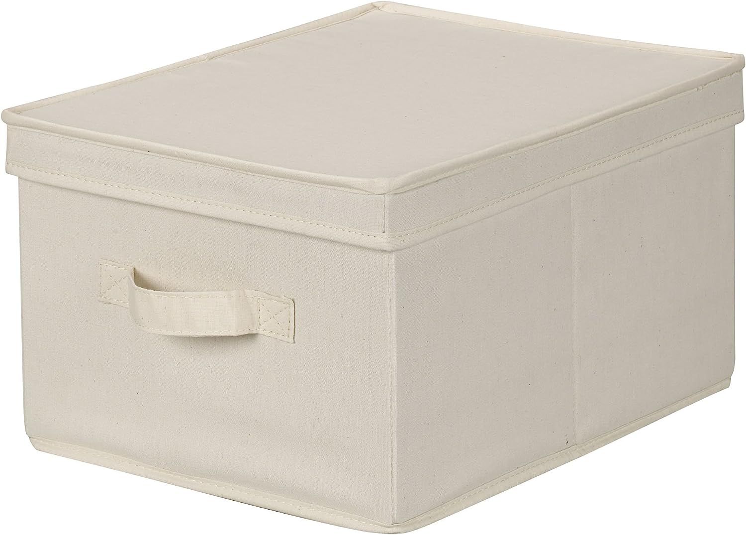 Household Essentials 113 Storage Box with Lid and Handle - Natural Beige Canvas - Large | Amazon (US)