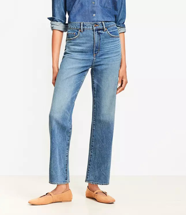 Curvy High Rise Straight Jeans in Authentic Vintage Mid Wash | LOFT