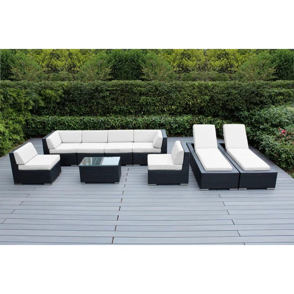 Ensemble de conversation modulaire en rotin avec coussins 9 pièces Barna - aucun assemblage requ... | Wayfair North America