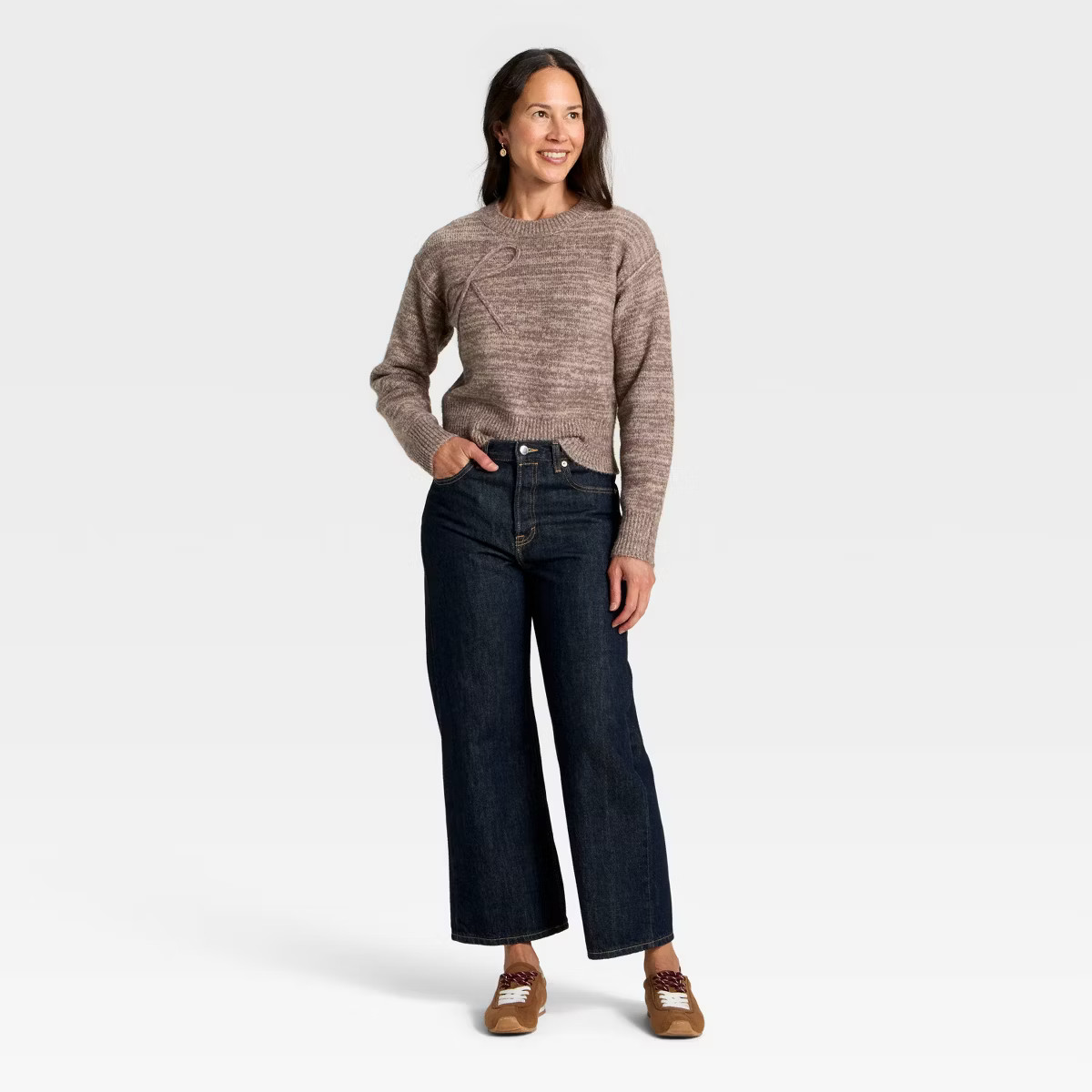 Women's Holiday Crewneck Pullover Sweater - Universal Thread™ Brown Bow | Target