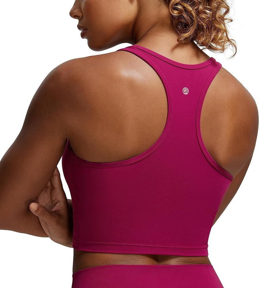 CRZ YOGA Butterluxe Womens Y-Back Racerback Longline Sports Bra - Padded Scoop Neck Workout Crop ... | Amazon (US)