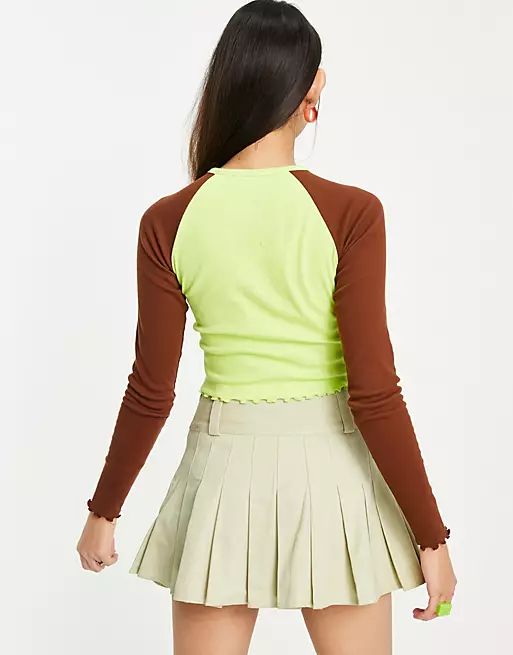 COLLUSION raglan daisy embroidered long sleeve top in lime | ASOS (Global)