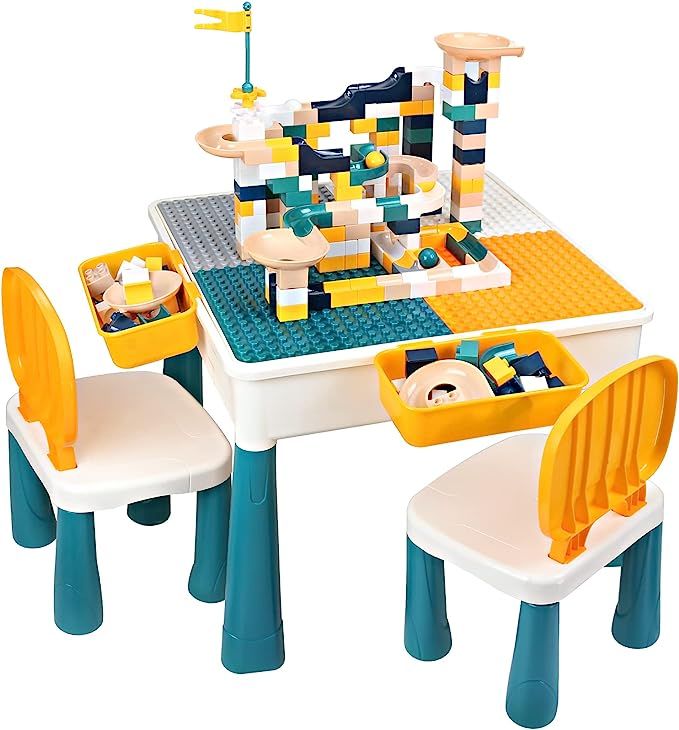 GobiDex 7 in 1 Multi Kids Activity Table Set with 2 Chairs and 100 Pcs Large Size Blocks Compatib... | Amazon (US)