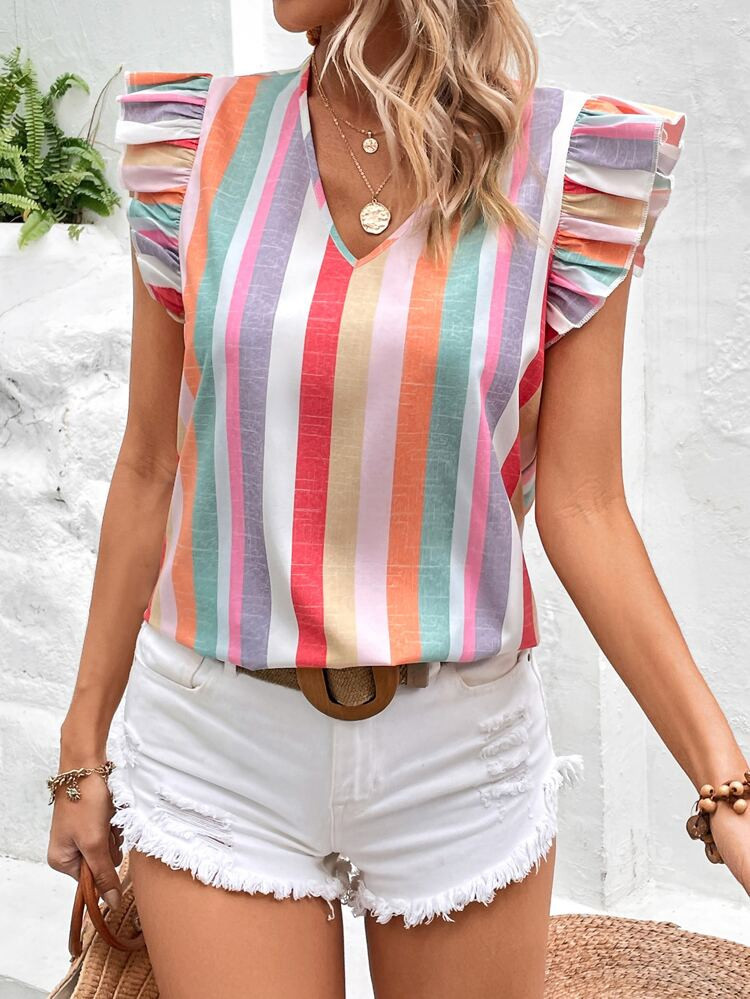 Striped Print Ruffle Trim Blouse
       
              
              $6.99        
    (84)
    ... | SHEIN