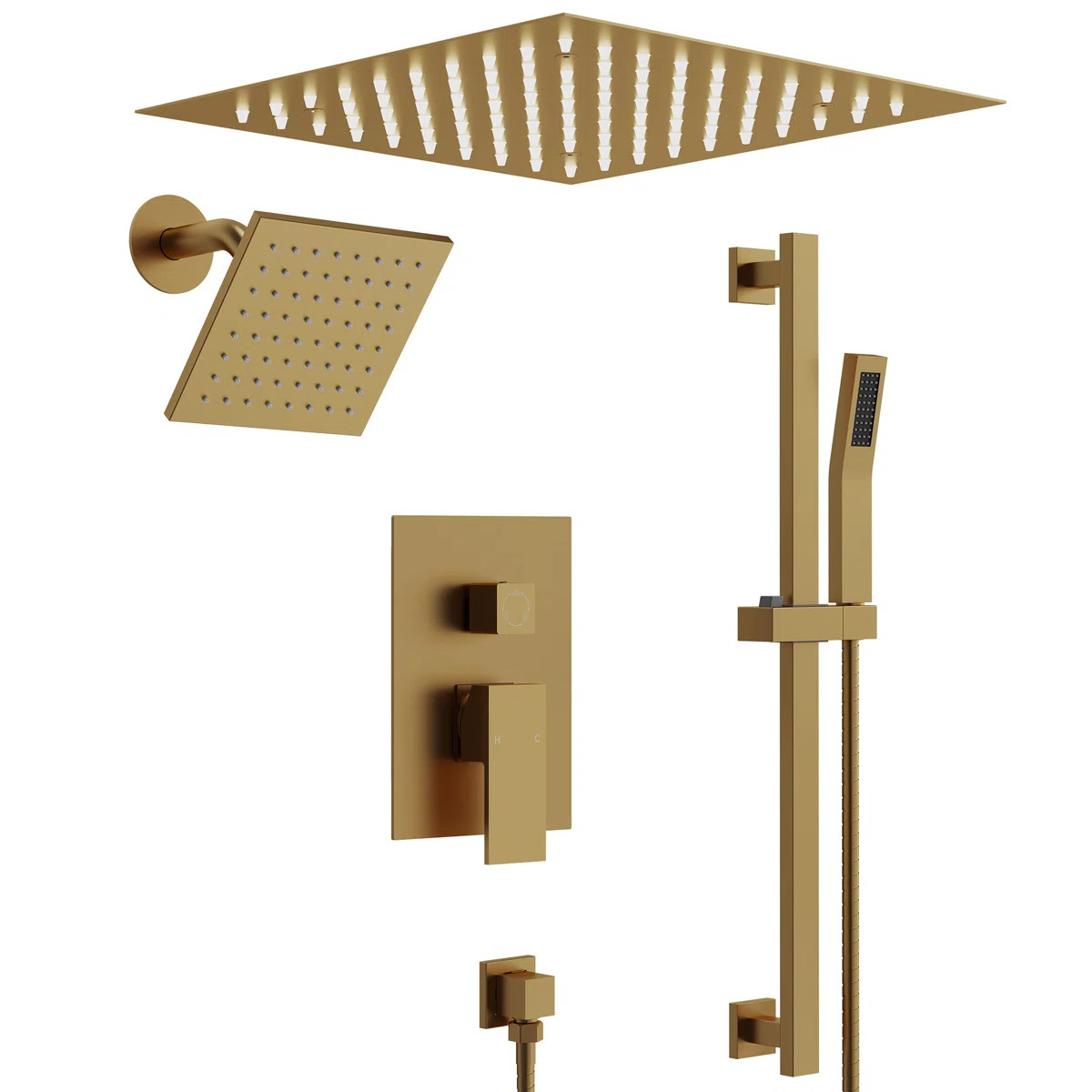 LED Shower Faucet System,12" & 6" Dual Shower Head with Rough-In Valve SFS-1012-GD12 | Wayfair North America
