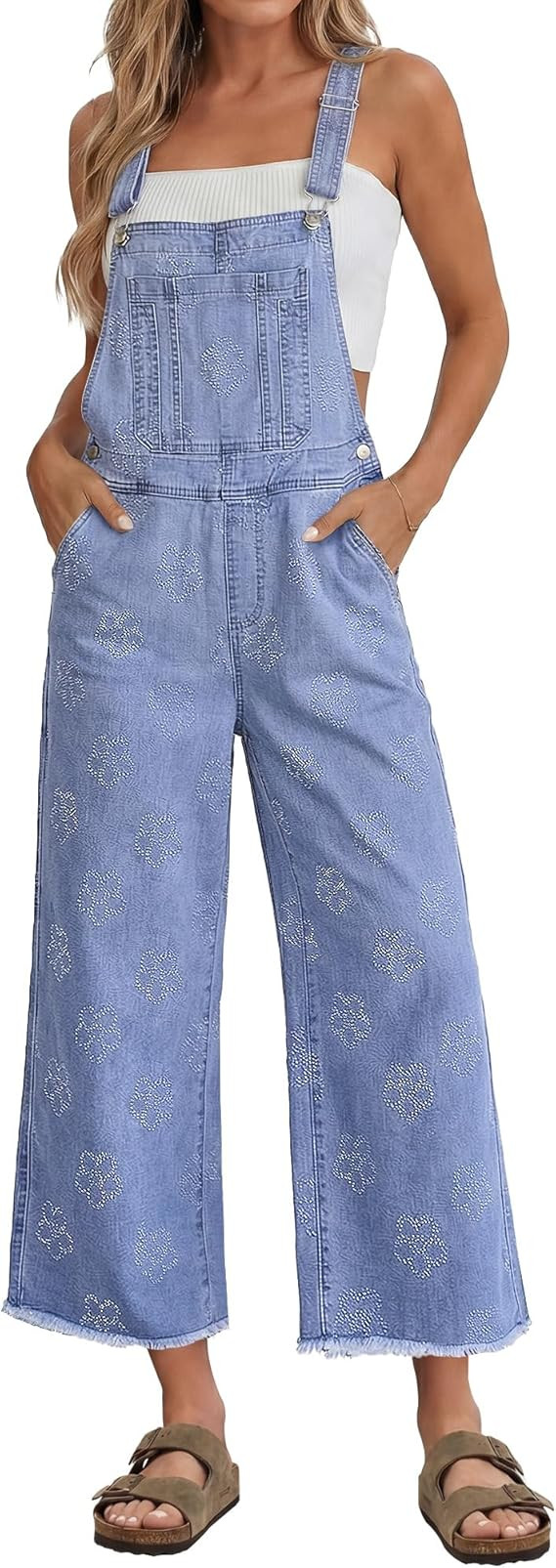 luvamia Denim Overalls for Women Wide Leg Capri Jean Jumpsuit Loose Fit Summer Stretchy Bib Overa... | Amazon (US)