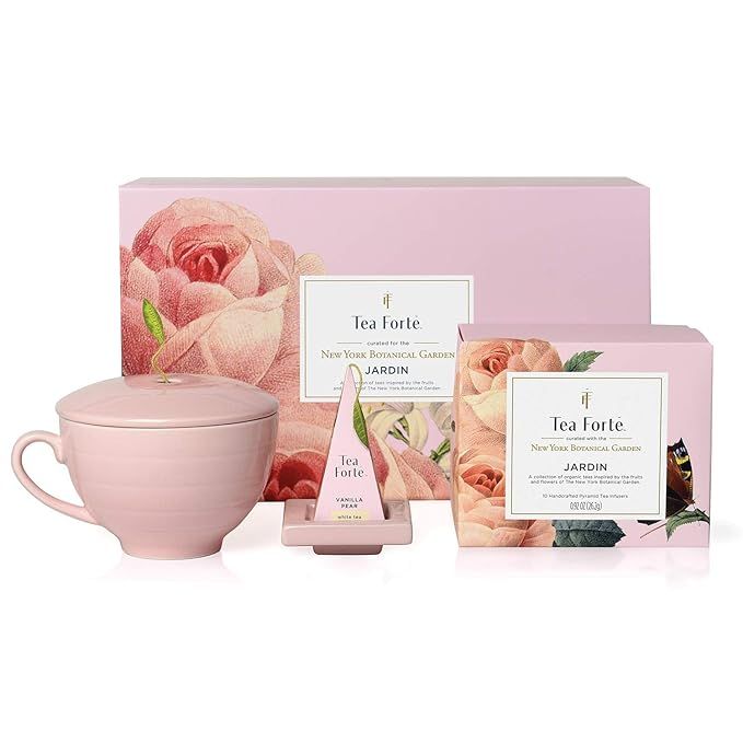 Tea Forte Jardin Gift Set with Pink Cafe Cup, Tea Tray and 10 Handcrafted Pyramid Tea Infuser Bag... | Amazon (US)