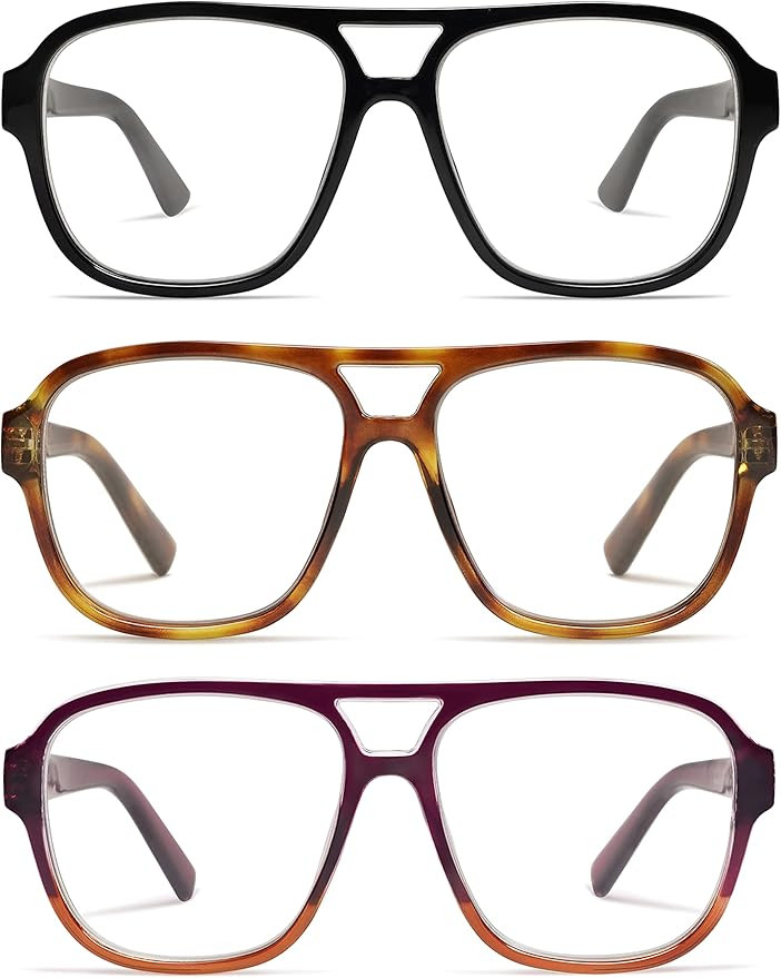 AMOMOMA 3 Pack Oversized Aviator Spring Hinge Reading Glasses for Women Men,Retro Blue Light Comp... | Amazon (US)