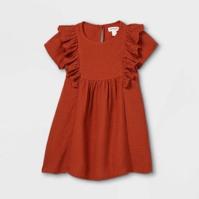 Toddler Girls' Ruffle Sleeve Dress - Cat & Jack™ Rust Orange | Target