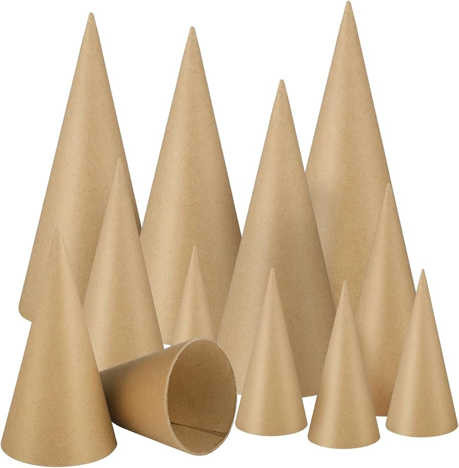 Zhanmai 12 Pcs Paper Mache Cones Open Bottom Cardboard Craft Cone for DIY Gnomes Ornament Tree De... | Amazon (US)
