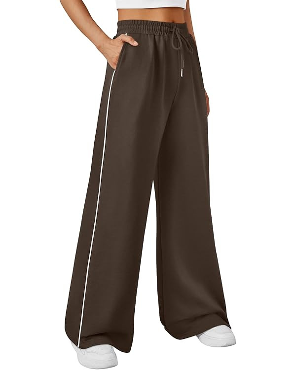 Trendy Queen Women's Wide Leg Sweatpants Baggy Lounge Pants with Pockets High Waisted Track Draws... | Amazon (US)