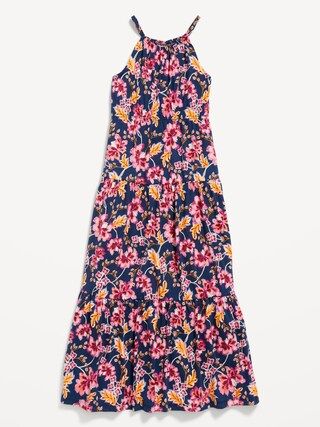 Printed Sleeveless Waist-Defined Tiered Smocked Maxi Dress for Girls | Old Navy (US)
