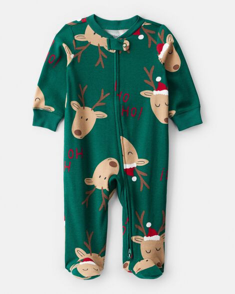 Baby Reindeer 100% Cotton Snug Fit 2-Way Zip Sleep & Play Pajamas - Green | Carter's Inc