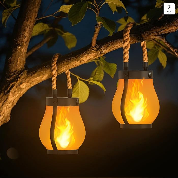 Gen2 Solar Lanterns Outdoor with Ultra-Real Flame, Dual Charging (USB/Solar) & 2 Mode - Waterproo... | Amazon (US)