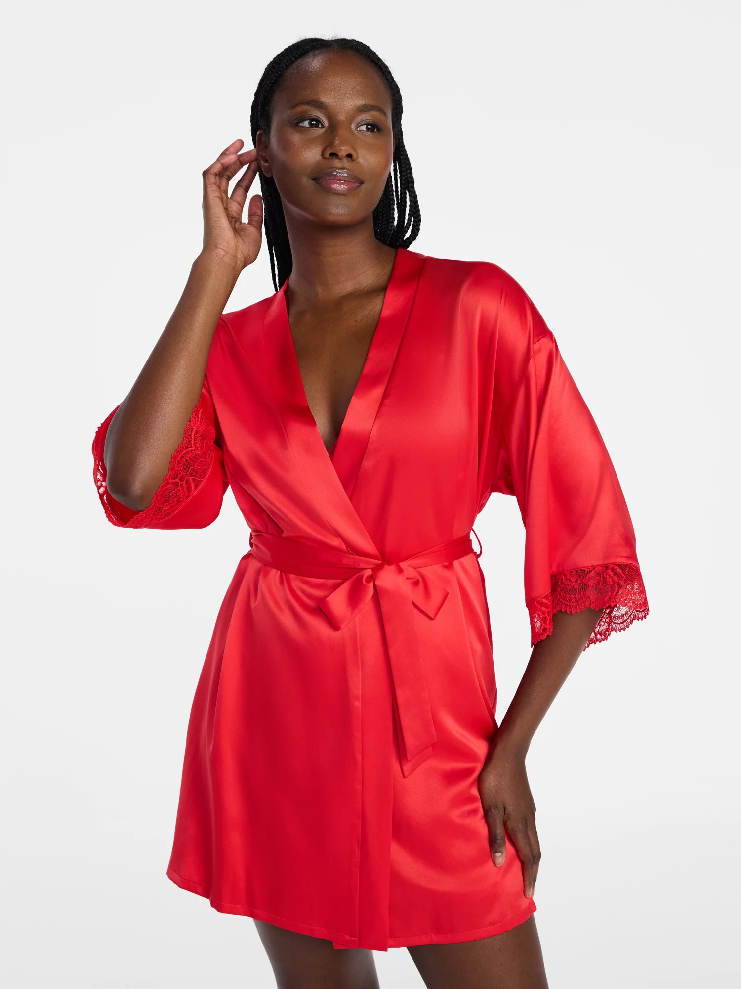 Joyspun Women’s Lace Trim Satin Robe, Sizes S-3X | Walmart (US)