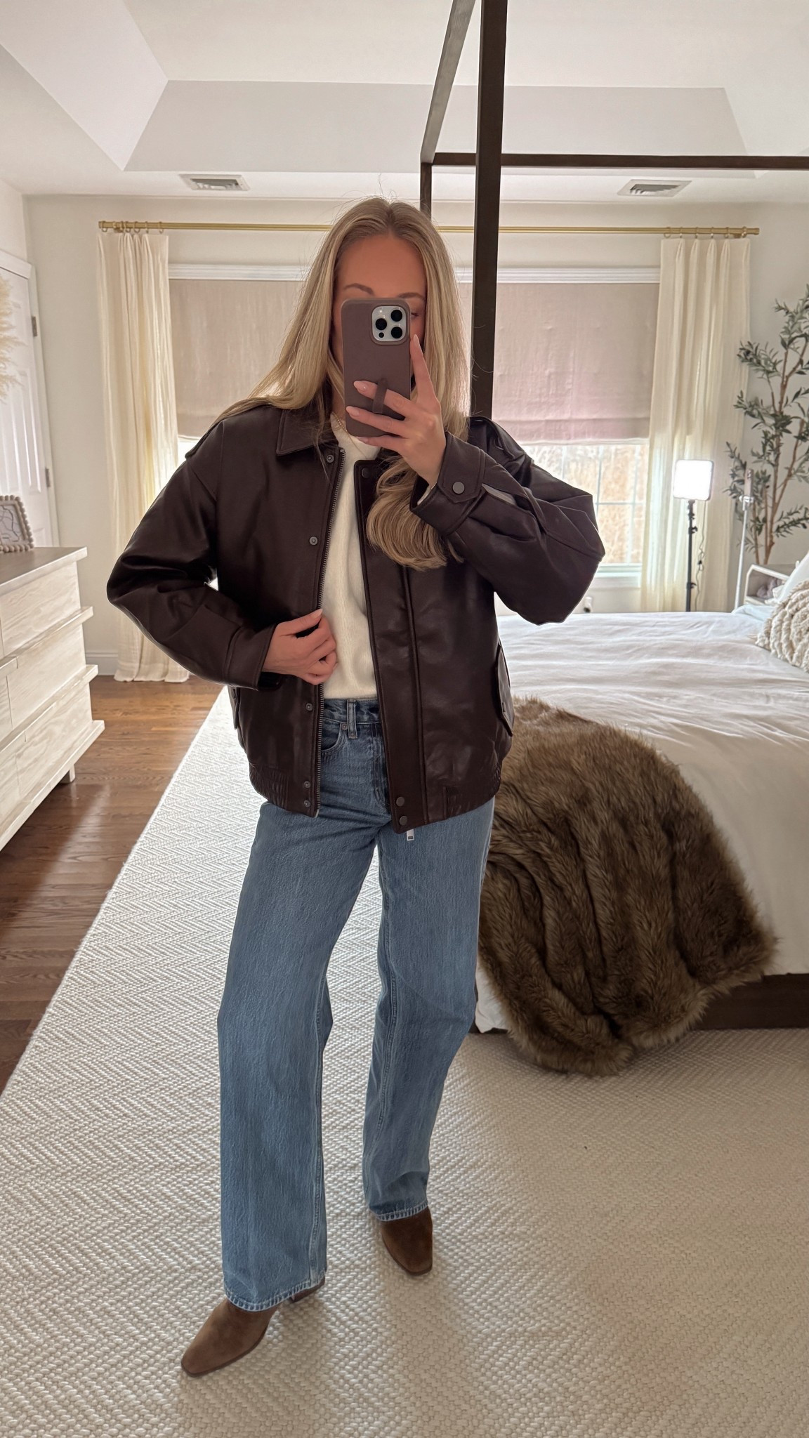 Extra 15% off Abercrombie Cyber Sale with code CYBERAF! 🎁 wearing small in oversized chocolate brown leather jacket, medium in Madeline sweater and 26 in high rose loose Abercrombie jeans 

#LTKCyberWeek #LTKHoliday