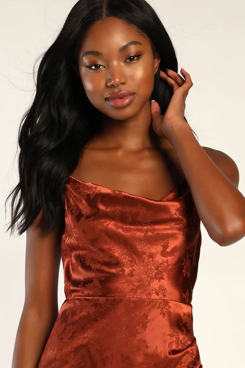 Under the Moonlight Rust Orange Satin Jacquard Maxi Dress | Lulus (US)
