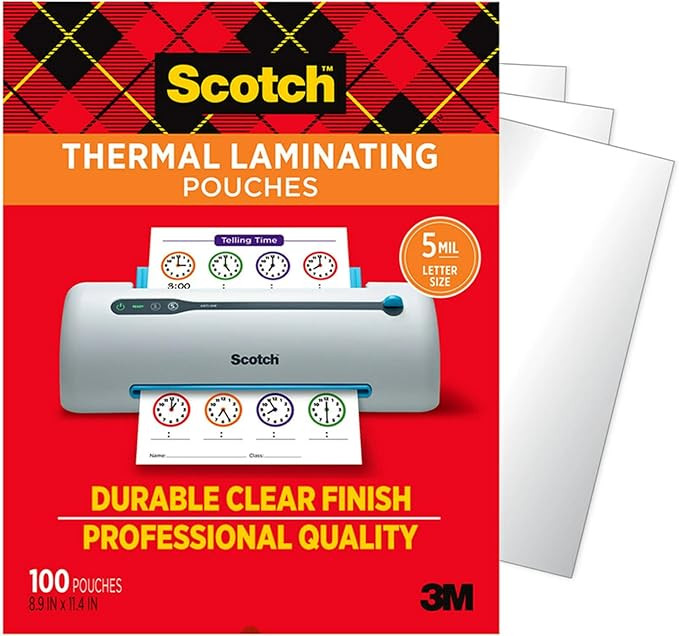 Scotch Thermal Laminating Pouches, 100 Count, Clear, 5 mil., Laminate Business Cards, Banners and... | Amazon (US)