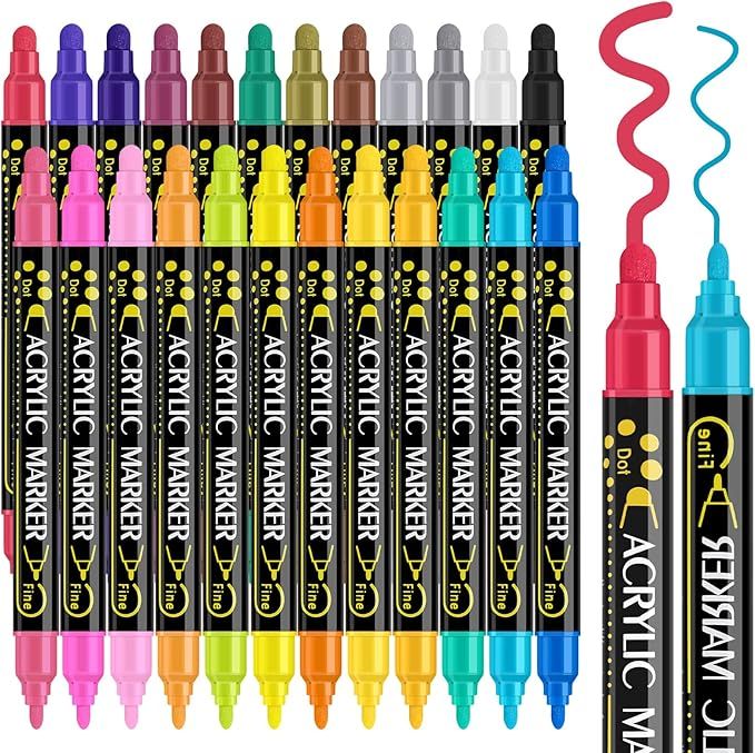 Betem 24 Colors Dual Tip Acrylic Paint Pens Markers, Premium Acrylic Paint Pens for Wood, Canvas,... | Amazon (US)