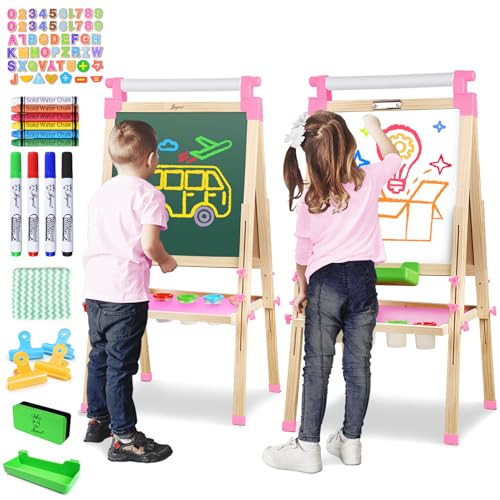 JOYOOSS Easel for Kids Art Easel Kids Easels for Toddlers,Wooden Kid Easel with Paper Roll - Chalkboard for Kids Adjustable Double Sided Kids Dry Erase Board, Outdoor Easel for Kids Art Easel Toddler | Amazon (US)