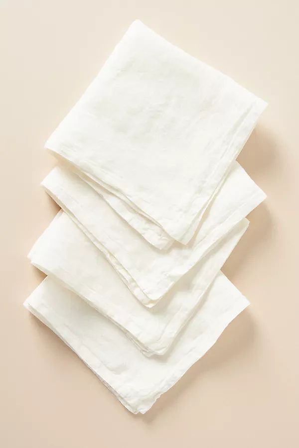 Edison Linen Napkins, Set of 4 By Anthropologie in White Size NAPKIN | Anthropologie (US)