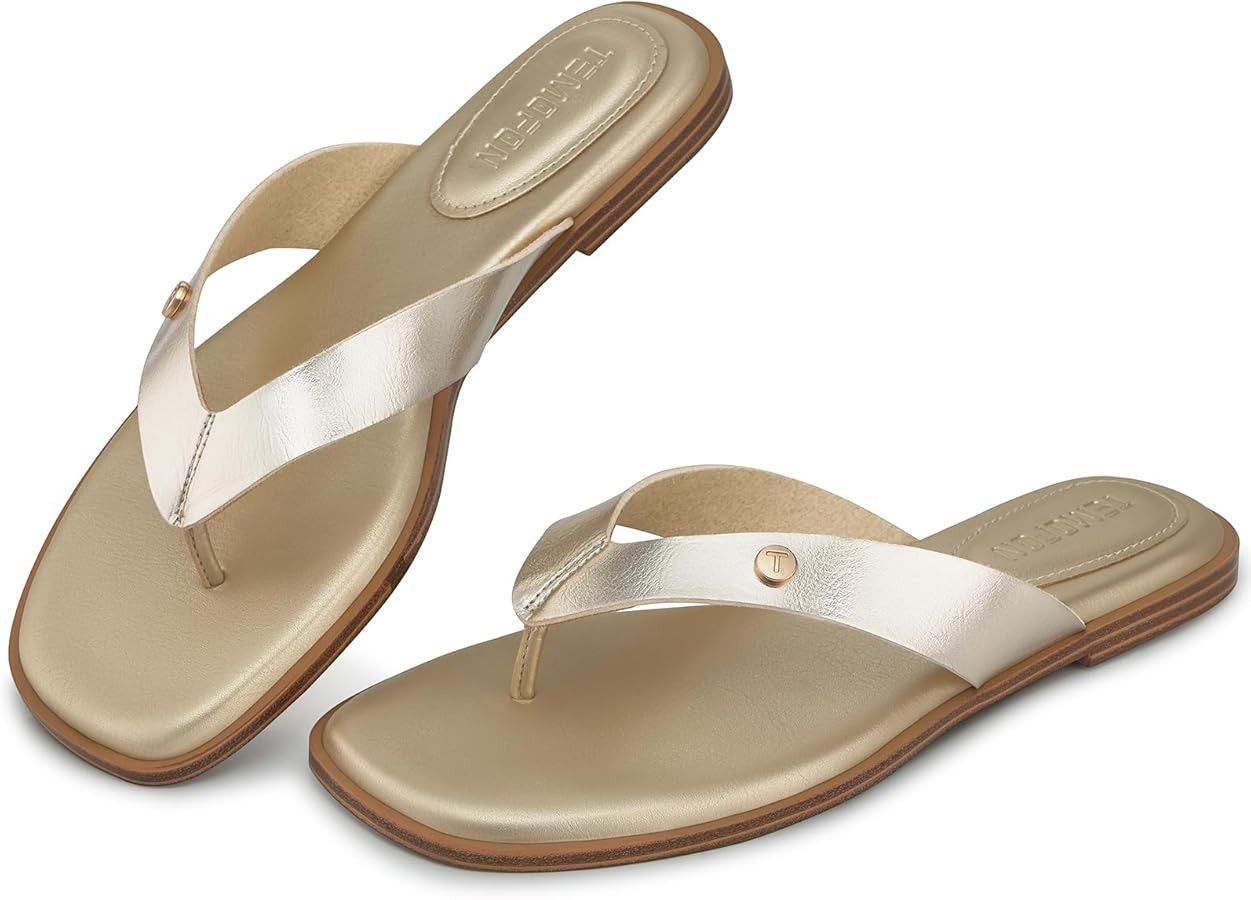 TEMOFON Flip Flops for Women Dressy: Comfortable Flat Tong Sandals 2026 Slip on Summer Casual Bea... | Amazon (US)