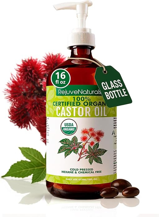 RejuveNaturals Organic Castor Oil (16oz Glass Bottle) USDA Certified, 100% Pure, Cold Pressed, He... | Amazon (US)