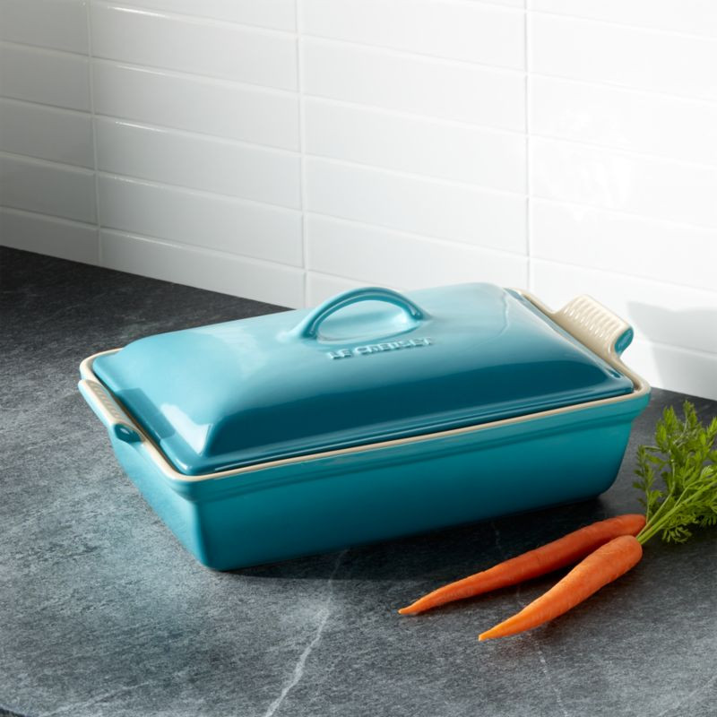 Le Creuset Heritage Covered Rectangle Caribbean Baking Dish + Reviews | Crate & Barrel | Crate & Barrel