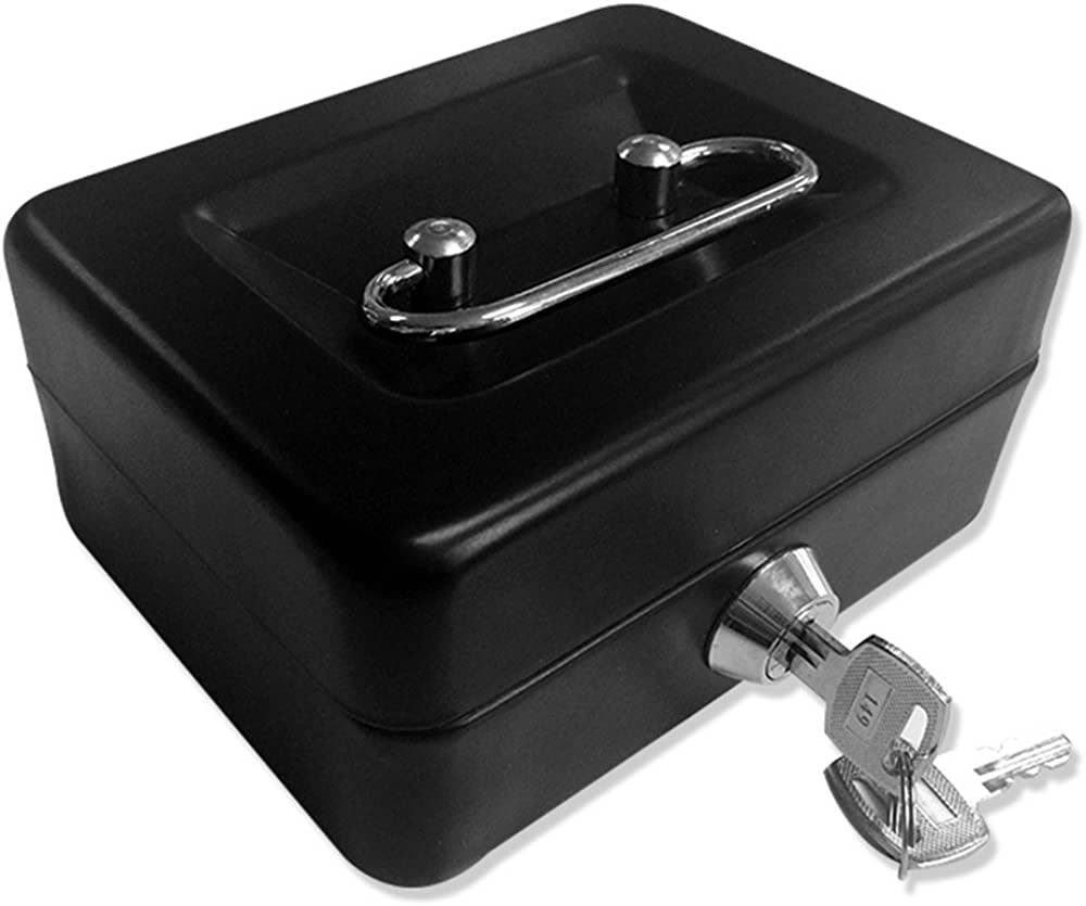 Jssmst Locking Small Steel Cash Box without Money Tray,Lock Box,Black Small | Amazon (US)