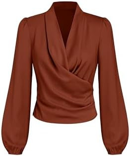 CIDER Satin V-Neck Wrap Zip Long Sleeve Blouse | Amazon (US)