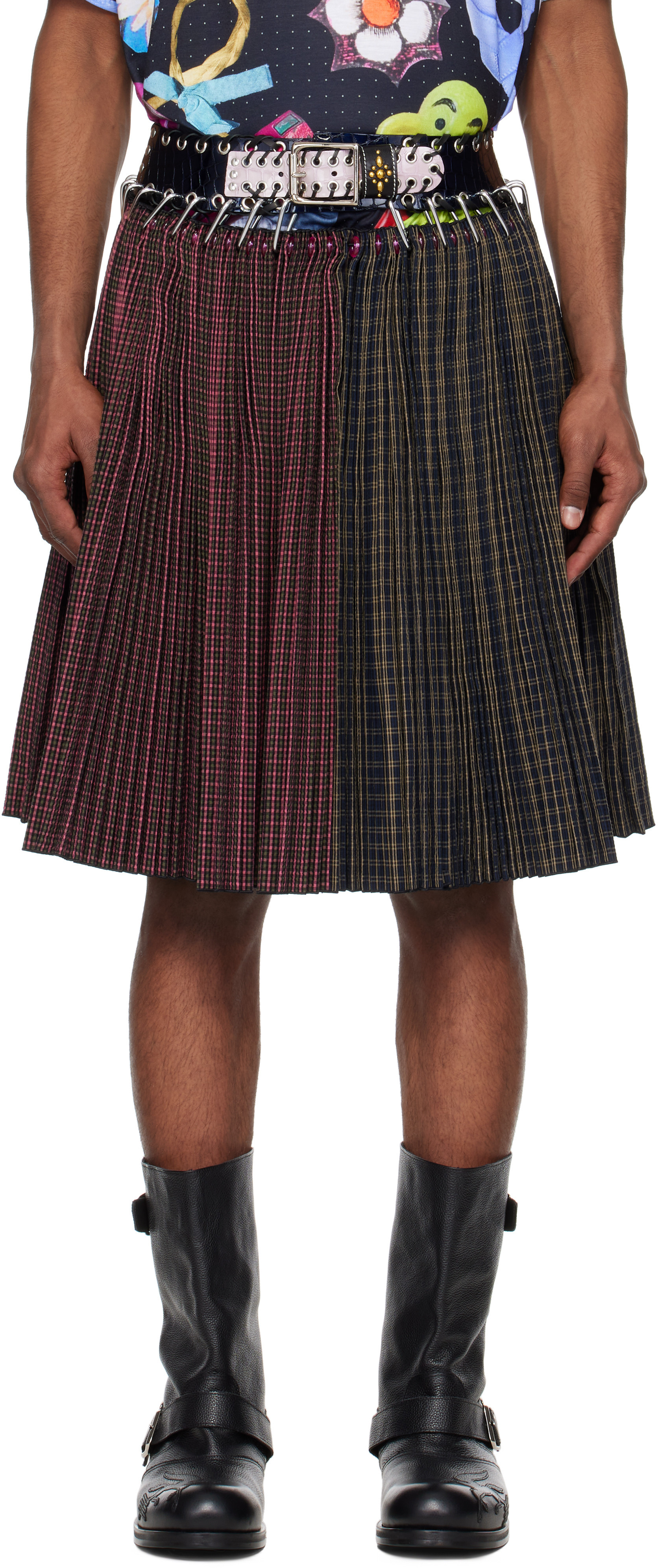 Chopova Lowena SSENSE Exclusive Pink & Navy Cotton Knee Carabiner Skirt | SSENSE