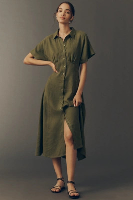 Exquise Raina Linen Short-Sleeve Midi Dress | Anthropologie (US)