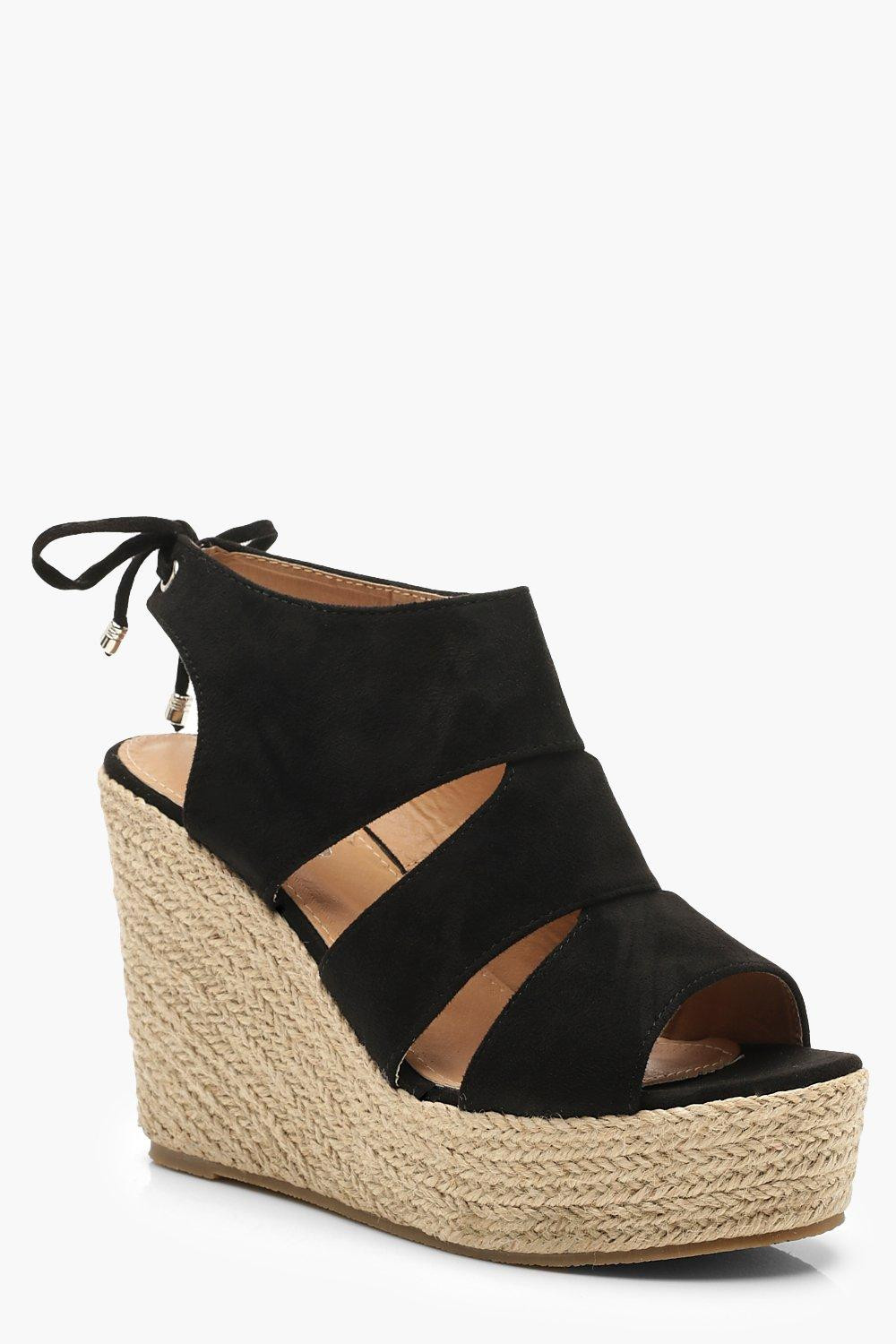 Womens Cut Work Detail Espadrille Wedges - Black - 6 | Boohoo.com (US & CA)