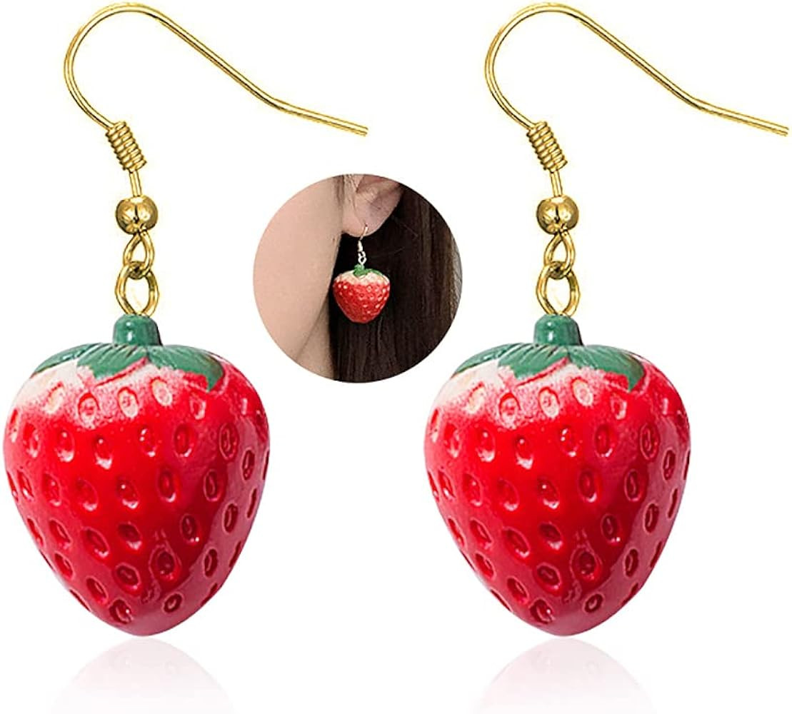Strawberry Drop Dangle Earrings for Women, Red Cute Strawberry Dangle Earring, Simulated Strawber... | Amazon (US)