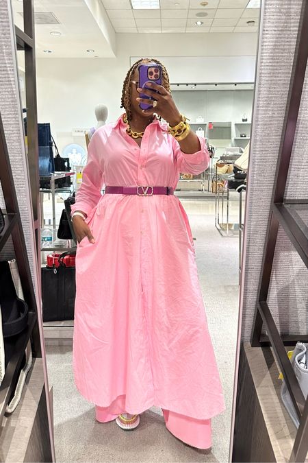 Pink comfy casual weekend look
Target pink shirt dress
Pink Amazon Palazzo Wide Leg Pants

Valentino Belt (on sale)

Chloe Belt

Julie Vos Jewelry 

#LTKStyleTip #LTKActive #LTKShoeCrush