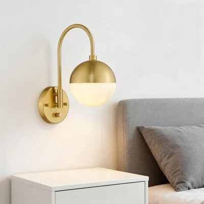 Modern Wall Sconce With White Globe Glass Shade And Brushed Brass Finish, Dimmable Hardwired Wall Light For Bedroom, Bathroom, And Living Room | Wayfair North America