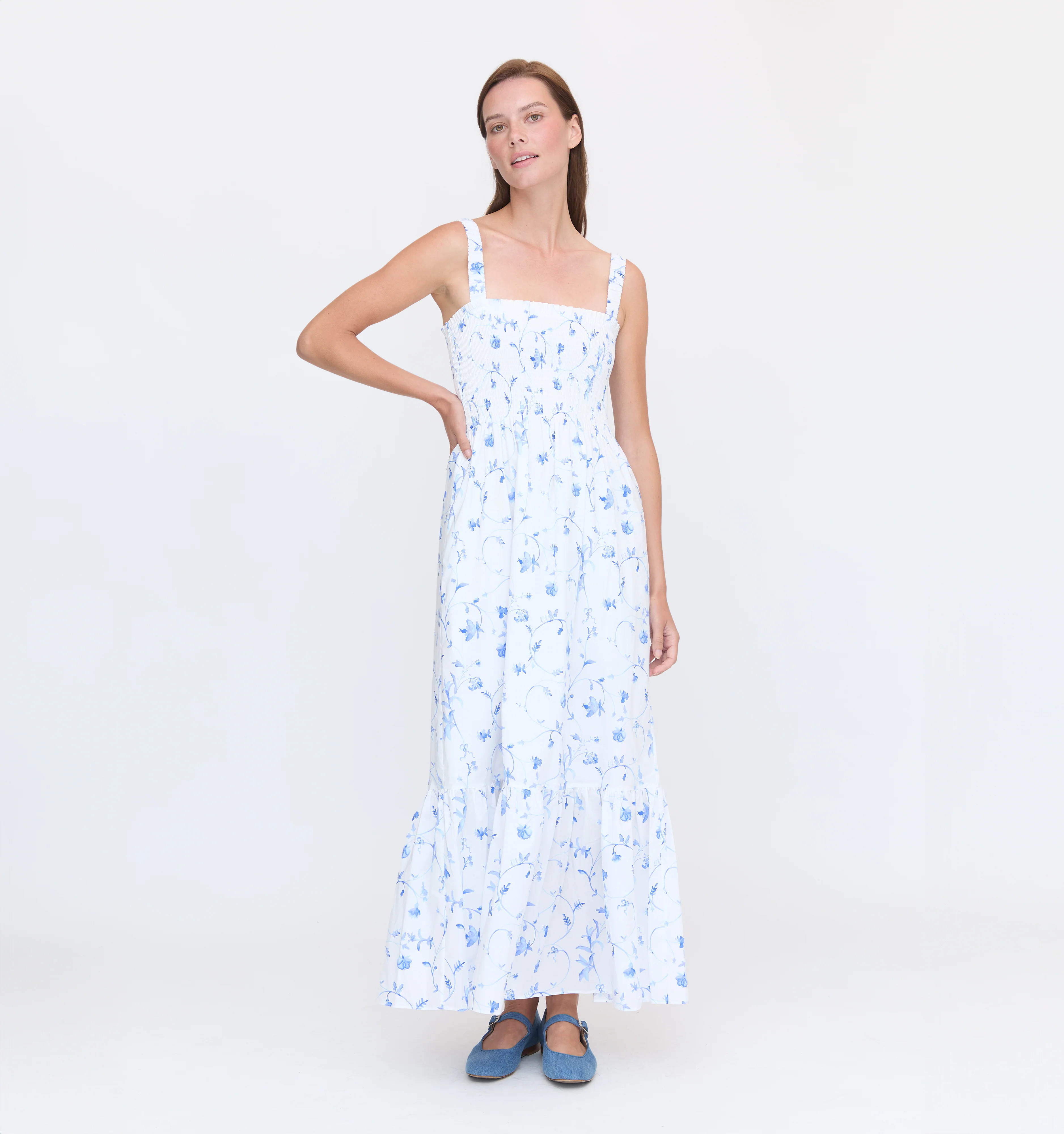 The Anjuli Nap Dress - Blue Vine Stripe | Hill House Home US