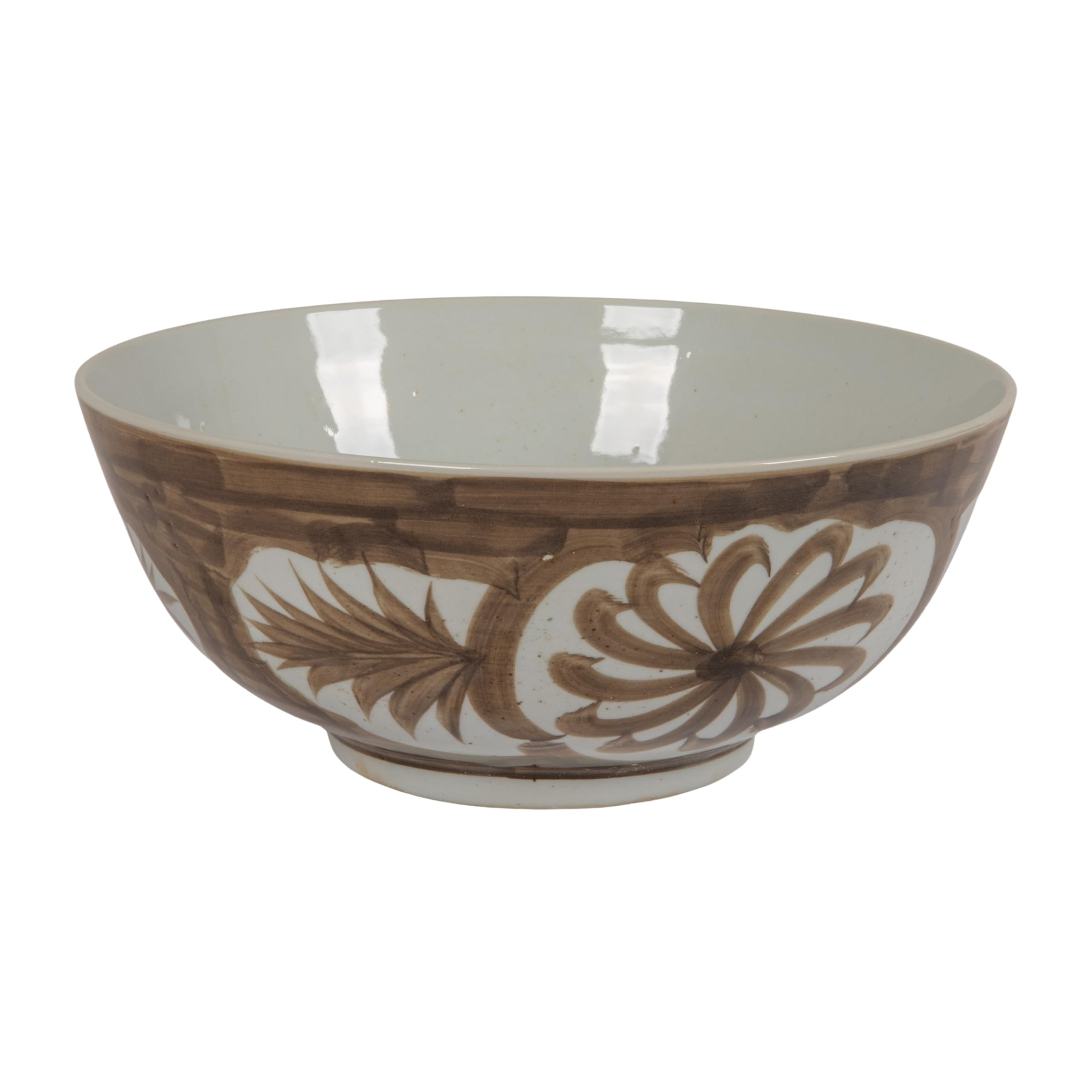 Creative Co-Op Hand-Painted Stoneware Bowl with Water Color Floral Design, Brown | Amazon (US)