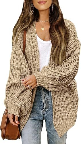 MEROKEETY Women's 2024 Fall Open Front Long Lantern Sleeve Cardigan Oversized Chunky Outwear with... | Amazon (US)